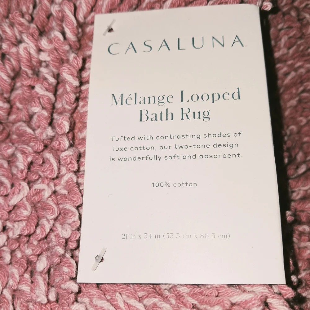 Casaluna NWT Melange Luxe Cotton Contrast Two-Toned Looped Bath Rug In Rose